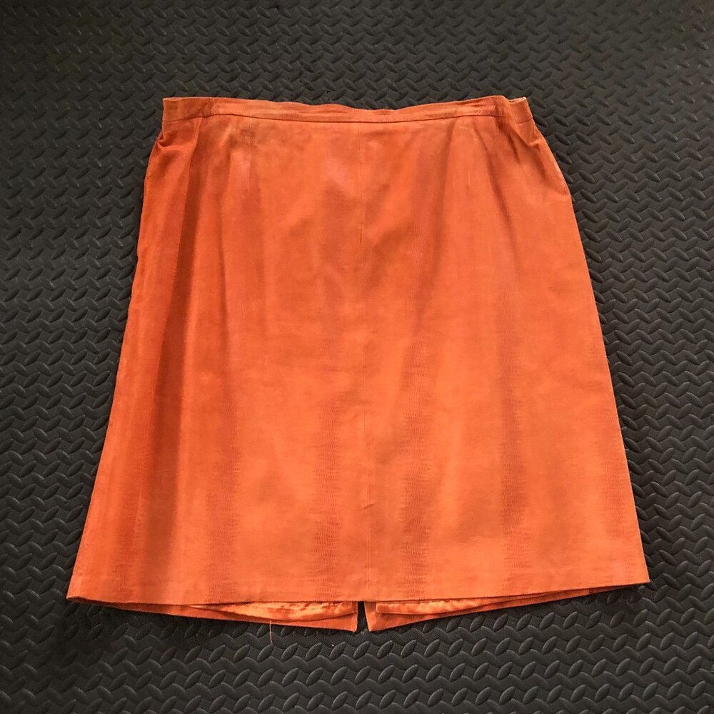 TERRY LEWIS RUST SUEDE LEATHER SNAKESKIN PRINT MIDI SKIRT SIZE 22 WESTERN